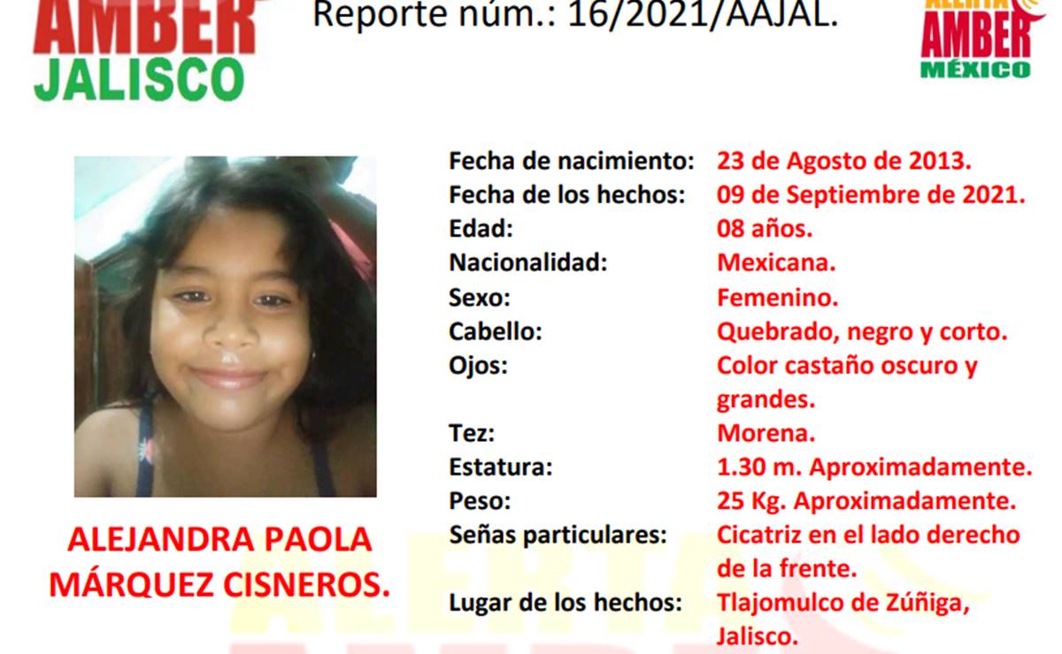 Lanzan Alerta Amber por Alejandra Paola de 8 años en Tlajomulco