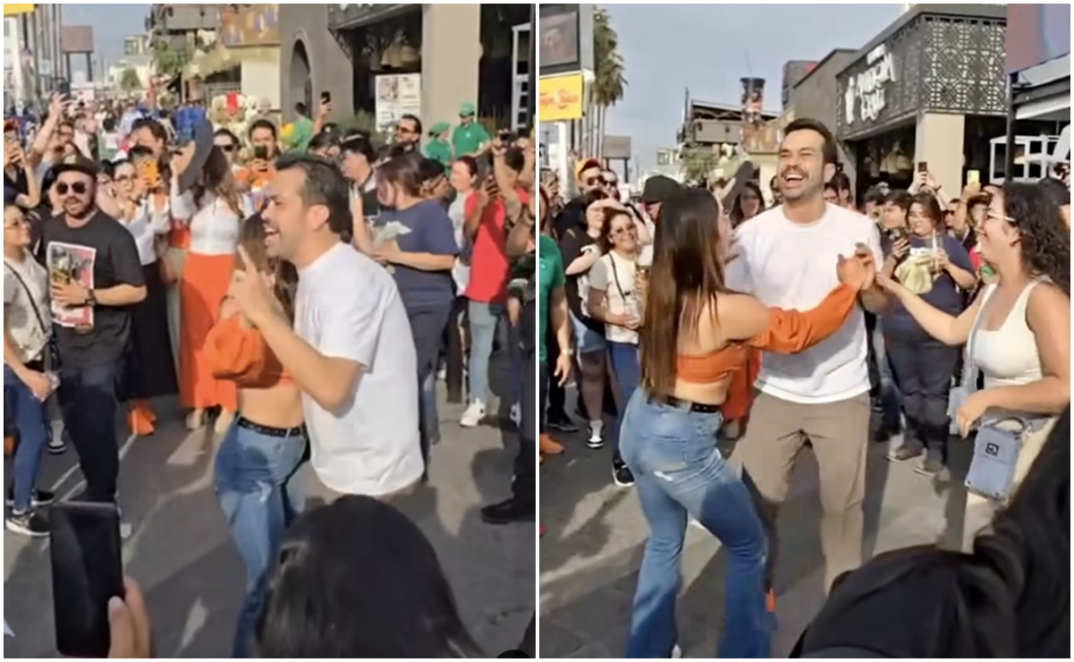 Al ritmo de "La cabrona", Álvarez Máynez se emociona y se pone a bailar en la Feria de San Marcos