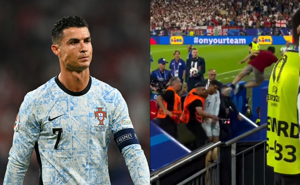 Fanático de Cristiano Ronaldo se lanza desde la tribuna para abrazarlo; se reporta grave. VIDEO