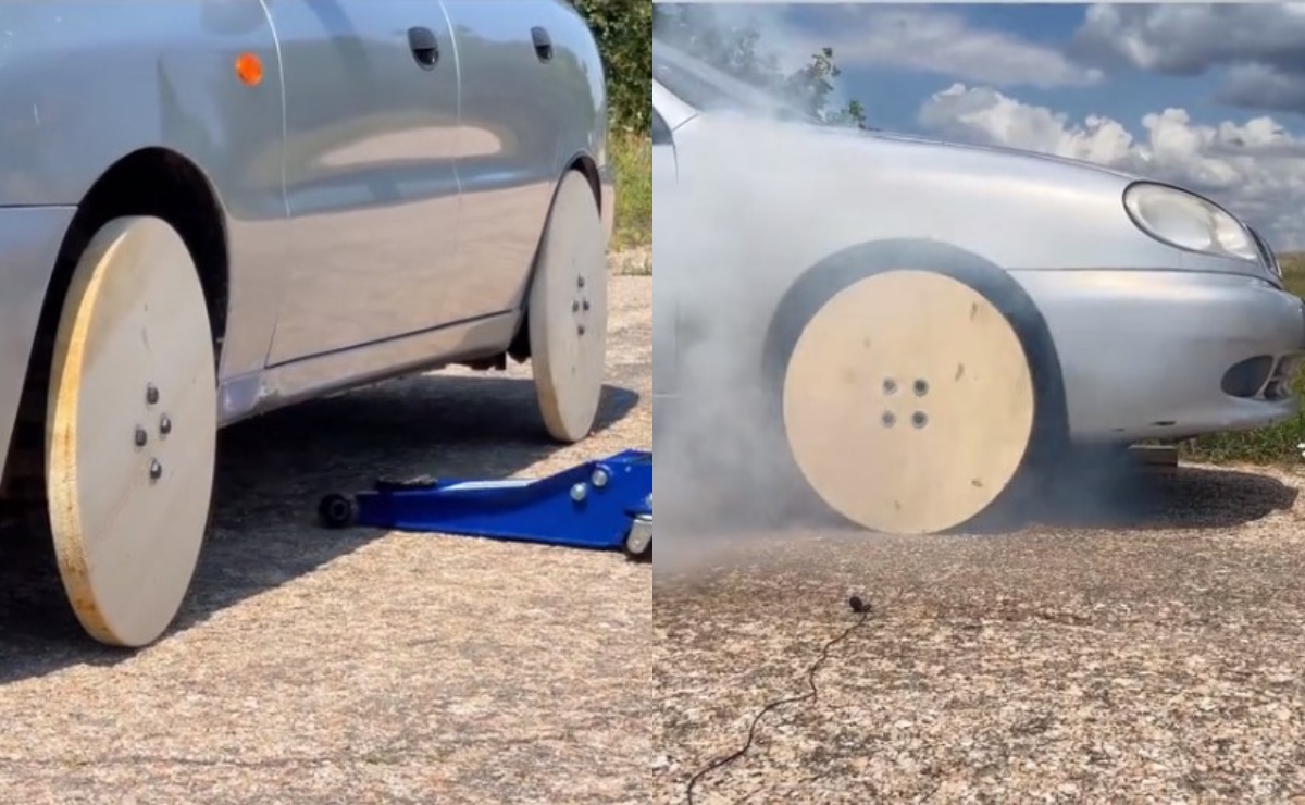 VIDEO: esto es lo que pasa al ponerle llantas de madera a un auto