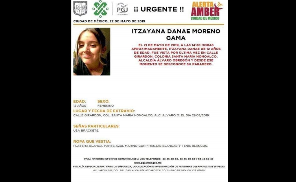 Activan alerta Amber para localizar a Itzayana Danae