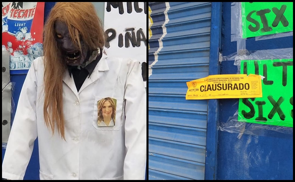 Adorna maniquí zombie con foto de la alcaldesa... y le clausuran su negocio