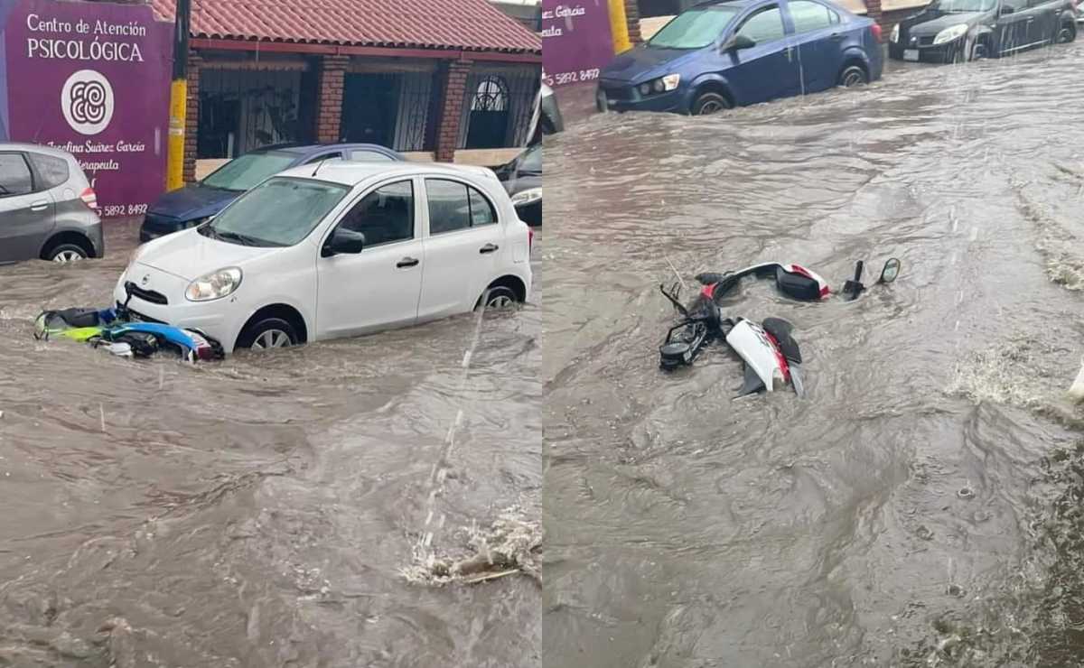 Tras tormenta, inundaciones en Tultepec arrastran vehículos y motocicletas