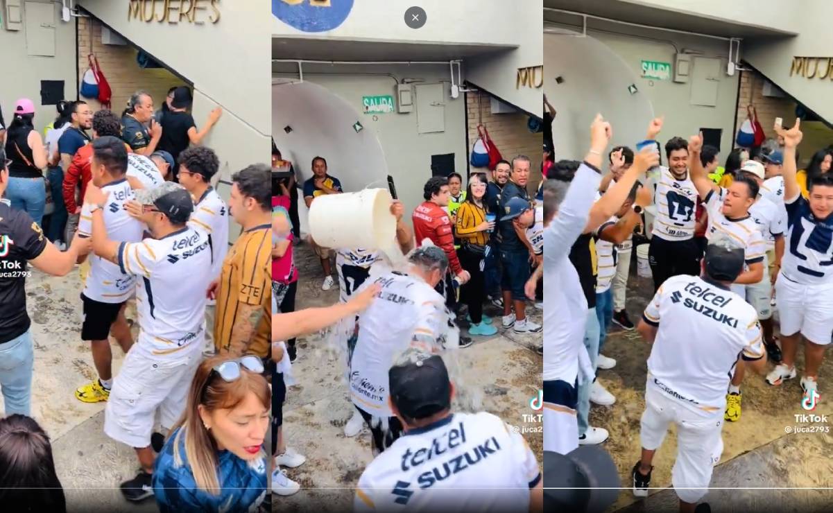 Aficionado de Pumas se hace viral por ser bautizado en los baños del Estadio Olímpico