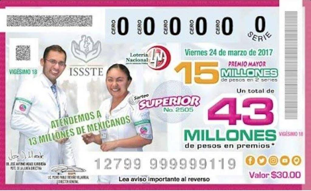 Lotería Nacional emite billete por 57 aniversario del ISSSTE