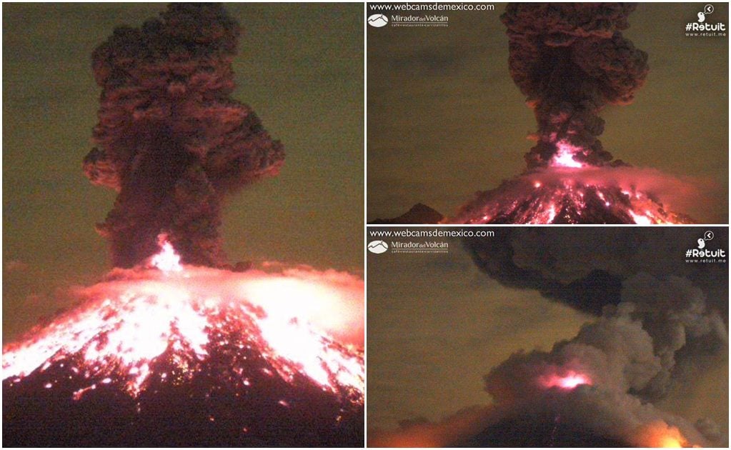 Volcán de Colima lanza fumarola con material incandescente