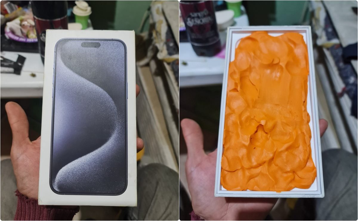 Compra iPhone de más de 28 mil pesos en Mercado Libre y le mandan caja con plastilina