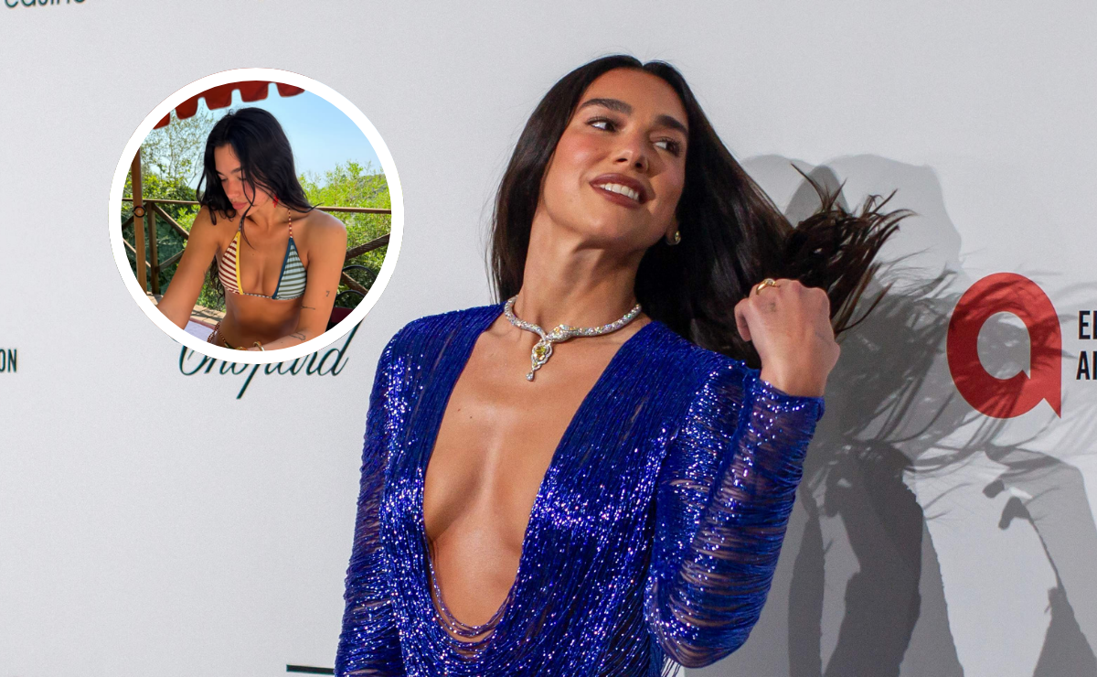 Dua Lipa impacta en Instagram con espectacular bikini a rayas y figura torneada. Foto: AFP / Instagram