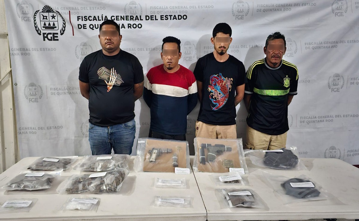 Detienen a 4 personas en Cancún por posesión de drogas y armas de uso militar