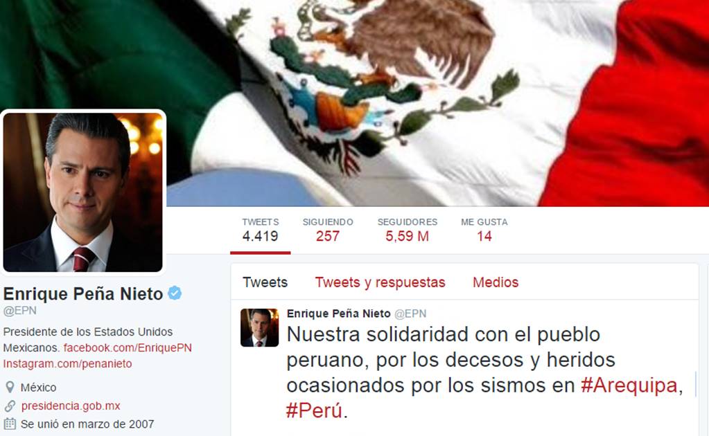 Se solidariza Peña Nieto con Perú tras sismo que dejó 4 muertos