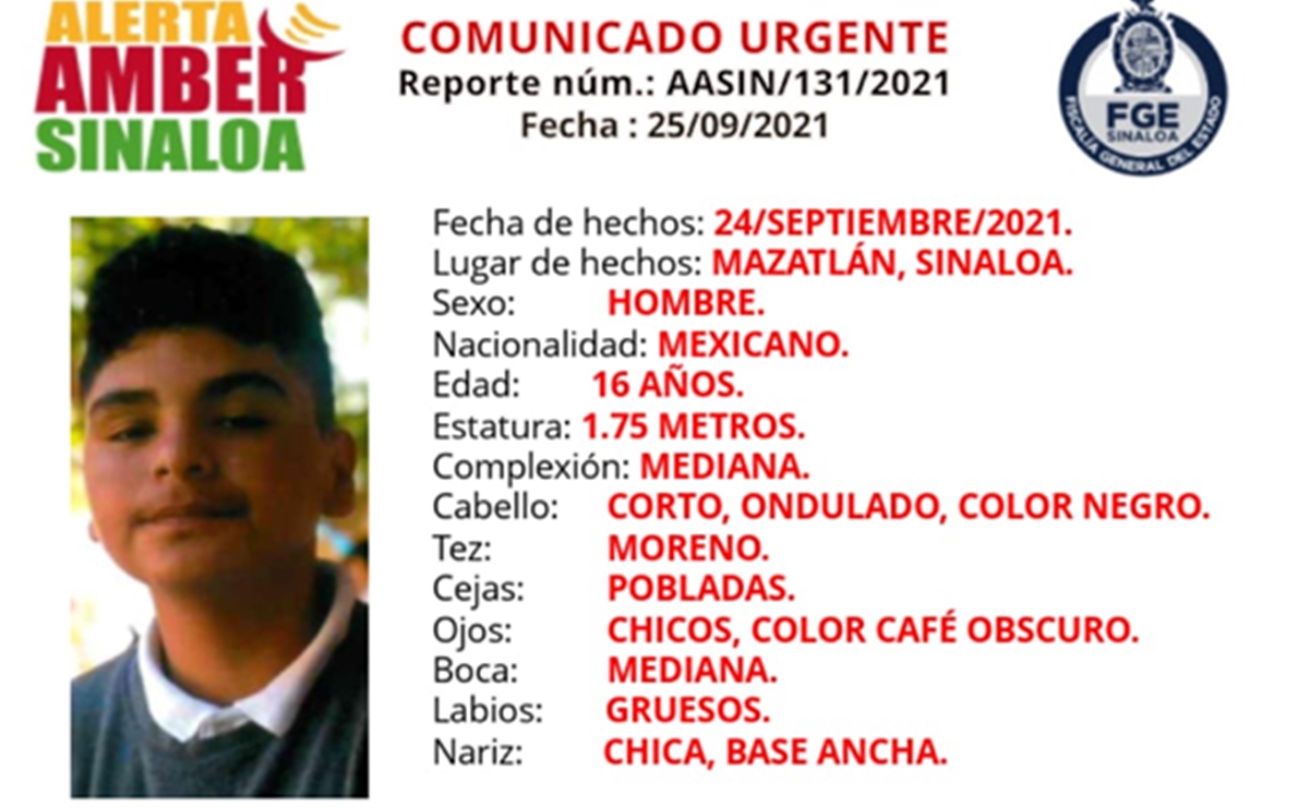 Buscan a Víctor Wuilmer Díaz Rosas, adolescente de 16 años desparecido en Mazatlán