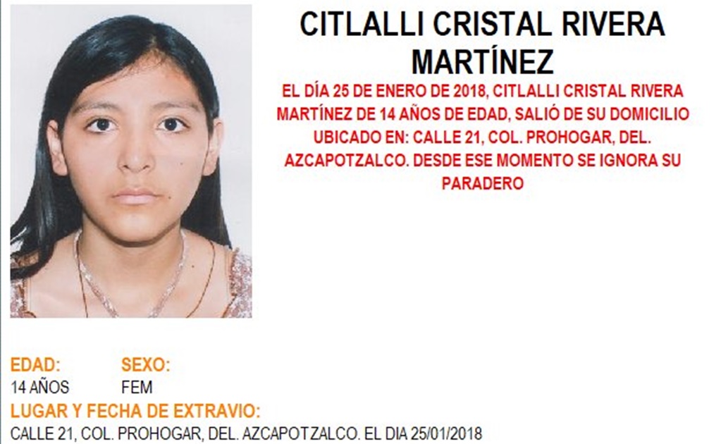 Activan Alerta Amber por niña desaparecida en Azcapotzalco