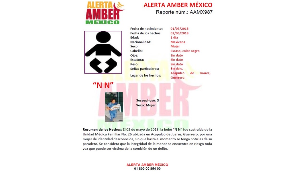 Activan Alerta Ámber por extravío de bebé en Guerrero
