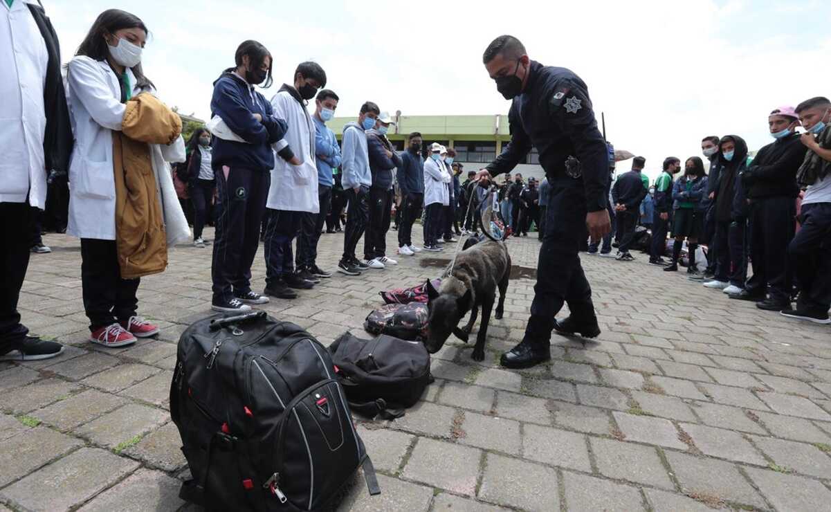 Perritos encabezan operativo para revisar mochilas en Edomex y evitar ingreso de armas a escuelas