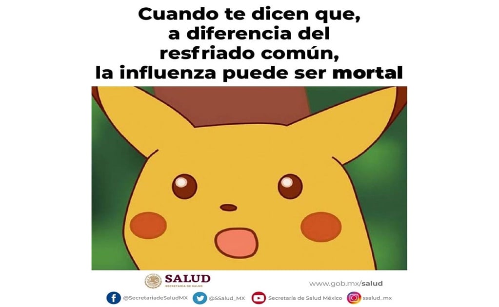 Advierte gobierno de AMLO riesgos de influenza con meme de Pikachu