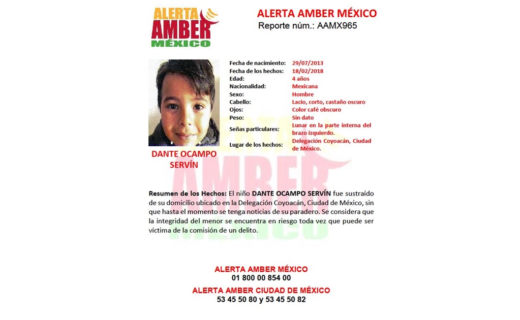 Activan Alerta Amber para localizar a menor desaparecido en Coyoacán 