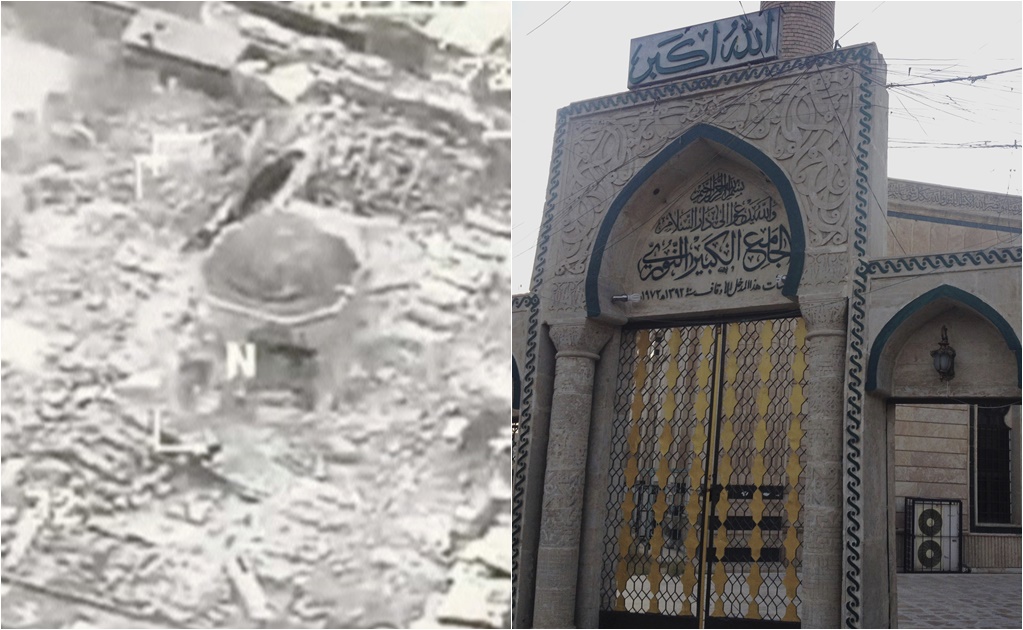 Pentágono muestra imágenes de mezquita destruida en Mosul por yihadistas