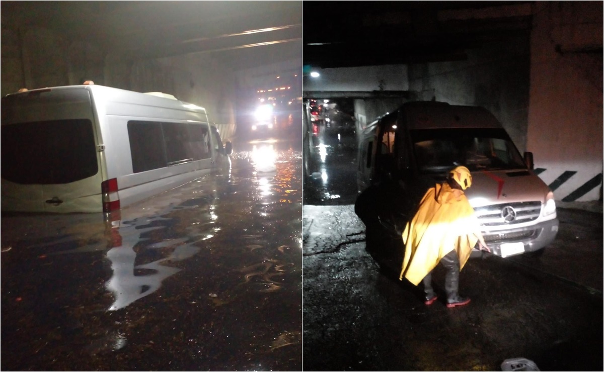 Bomberos rescatan a cuatro personas atrapadas en camioneta bajo puente inundado en Cuautitlán Izcalli