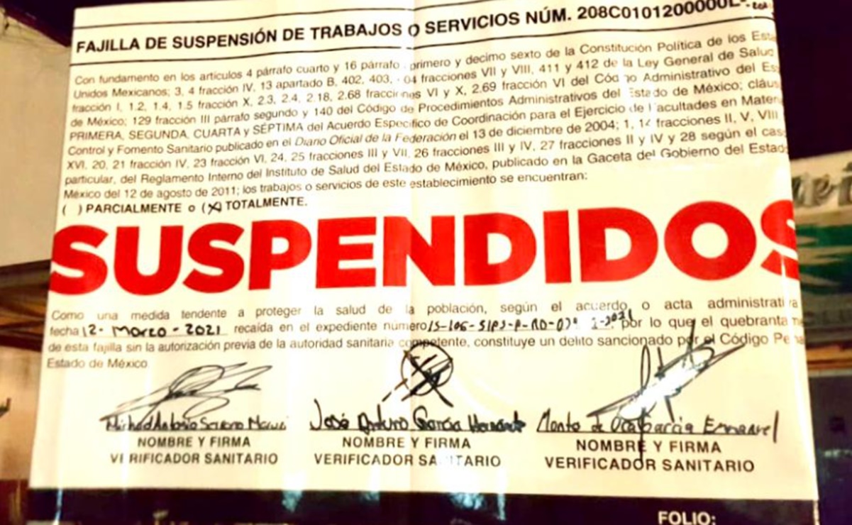 Suman 211 antros suspendidos por no respetar medidas sanitarias ante Covid-19 en Edomex