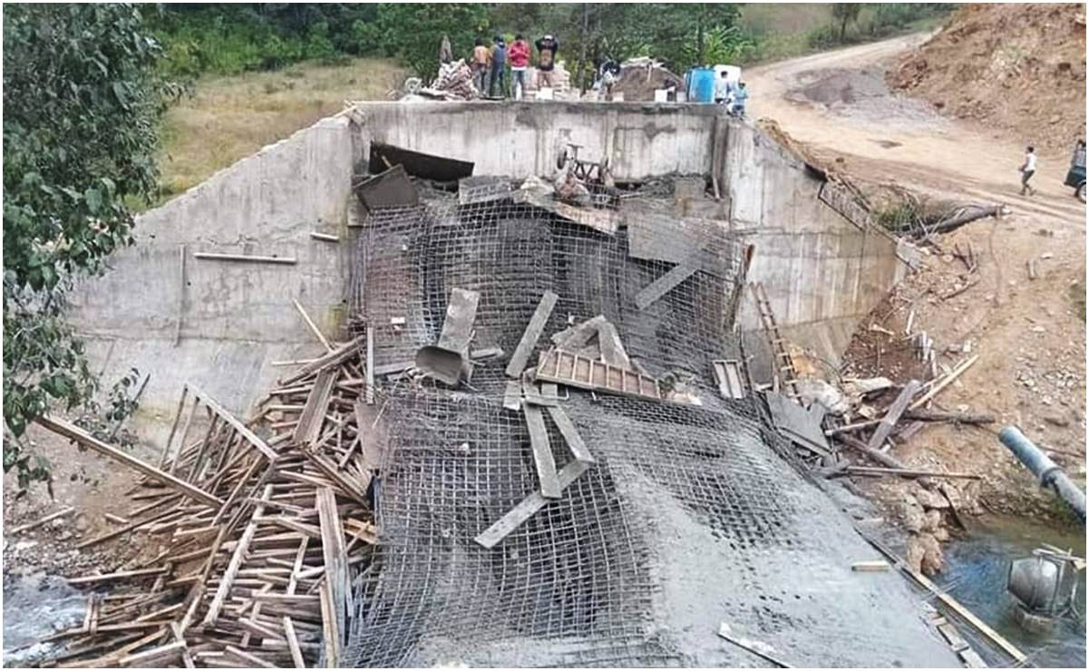 FOTOS: Colapsa puente en construcción en Tamazulápam del Espíritu Santo, Oaxaca; hay 6 heridos