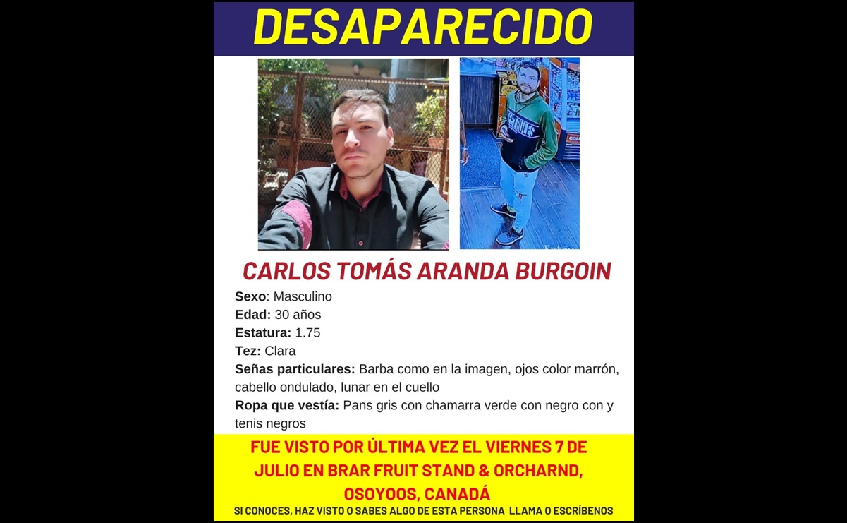 Reportan desaparición en Canadá de Carlos Tomás Aranda, joven originario de Oaxaca