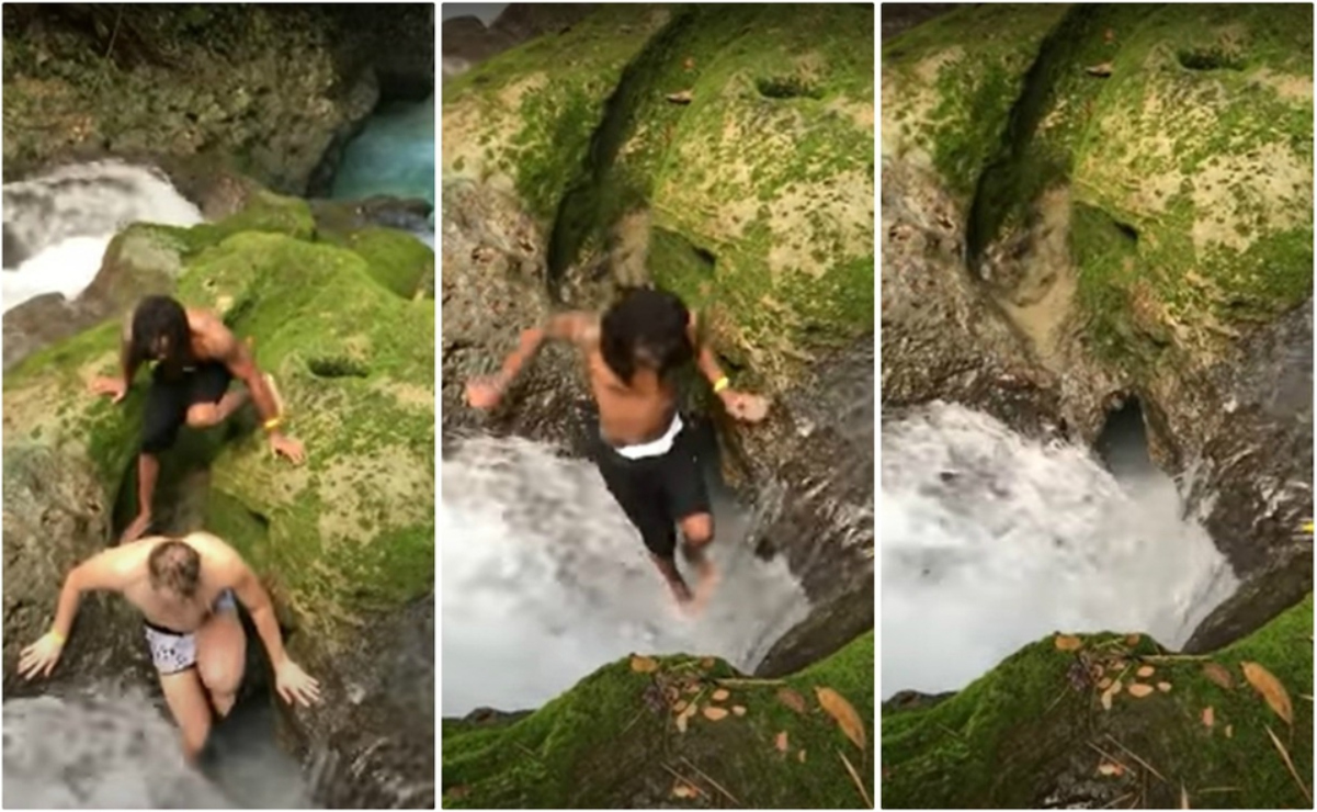 Turistas saltan por cascada y “desaparecen”; video se vuelve viral