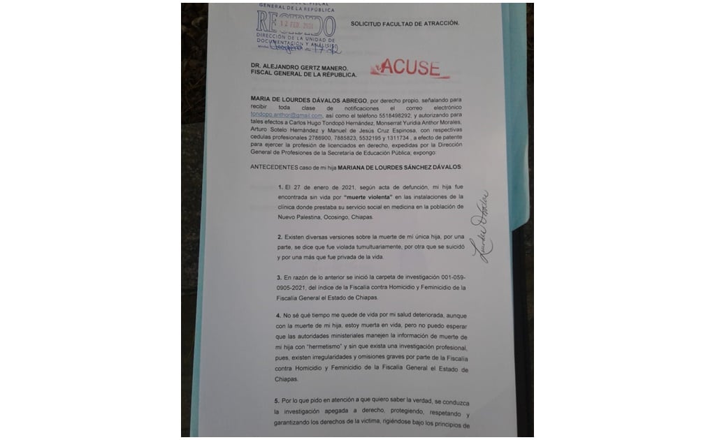 Madre de Mariana pide a FGR atraer caso; procesan a directora de clínica en Chiapas
