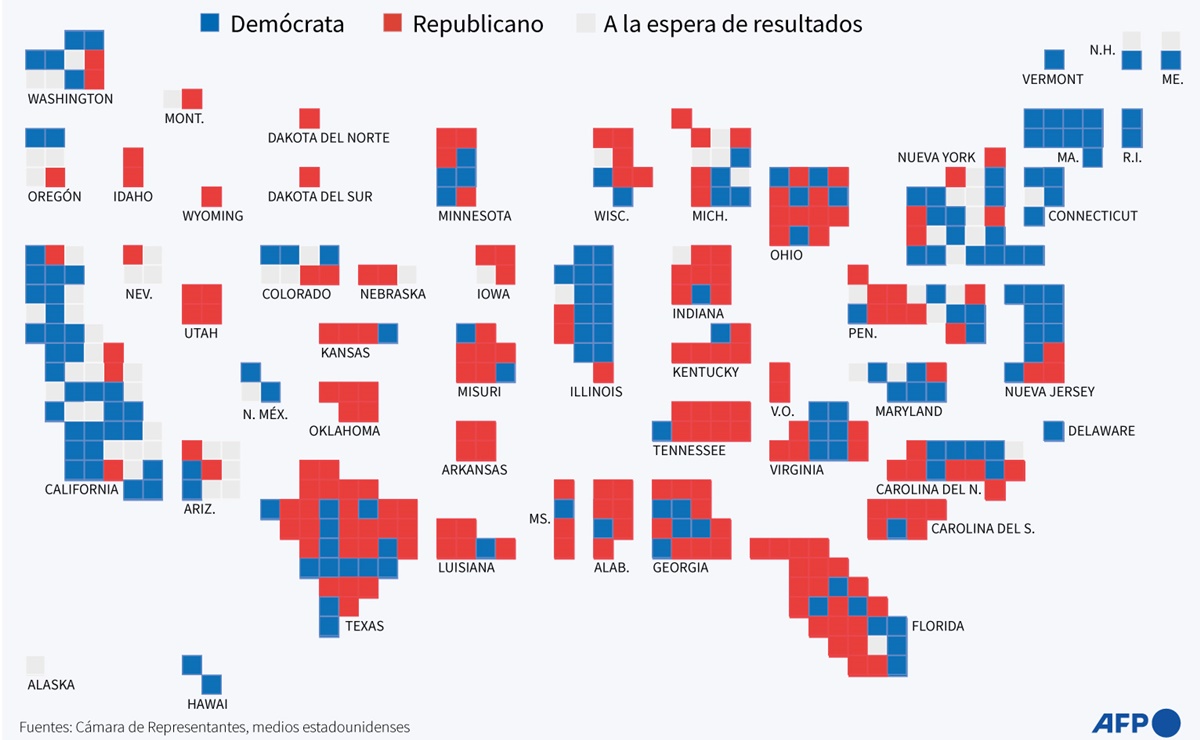 Mapa electoral. Control de las Cámaras en EU, pendiente tras resultados muy ajustados