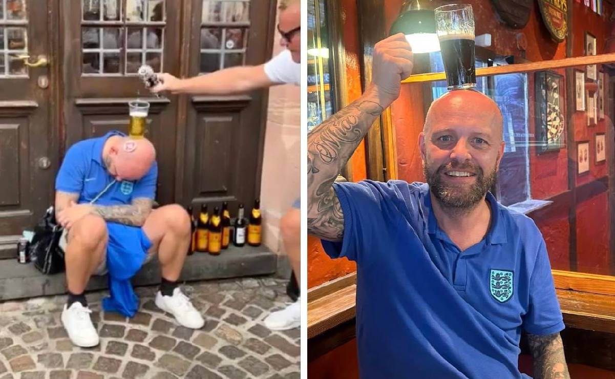 Aficionado inglés protagonizó un cómico momento tras quedarse dormido en pleno festejo de la Eurocopa