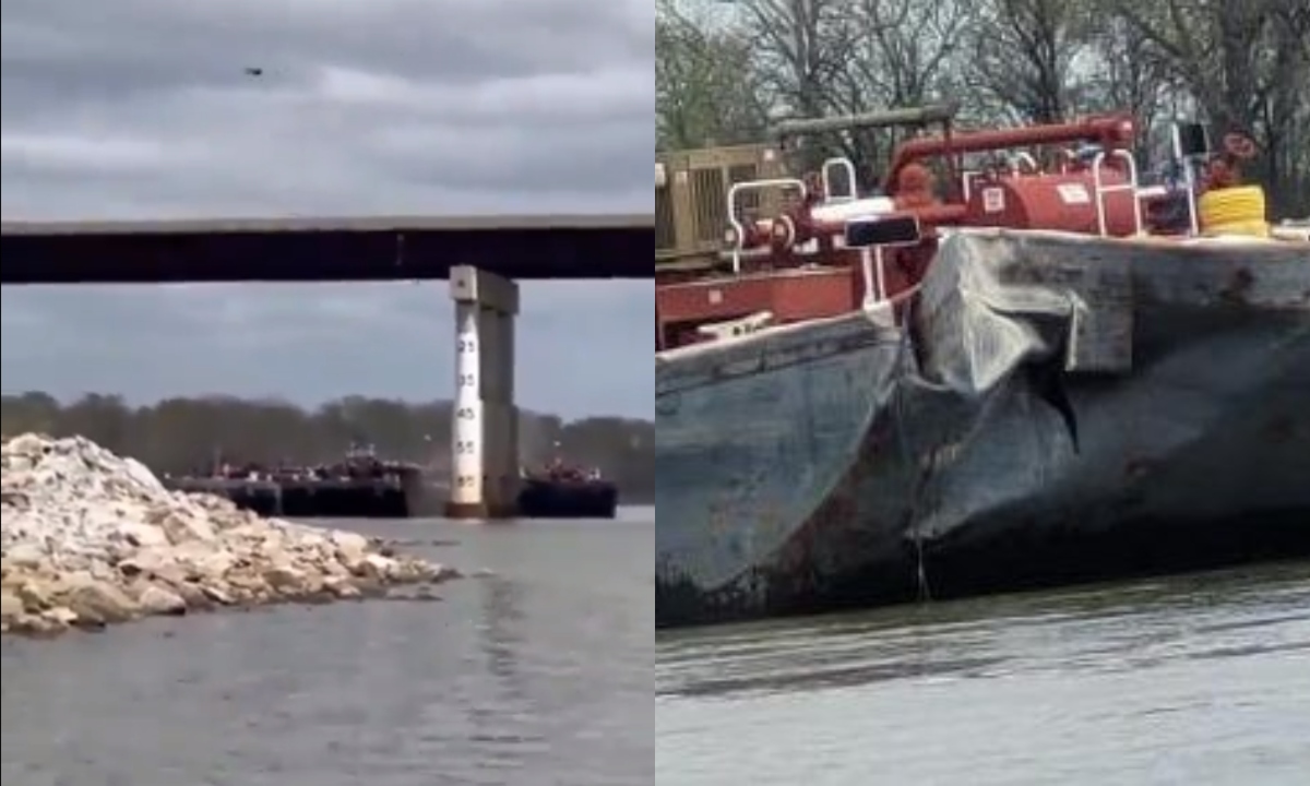 VIDEO: Ahora, choca barcaza contra puente en río Arkansas, en Oklahoma; no se reportan heridos