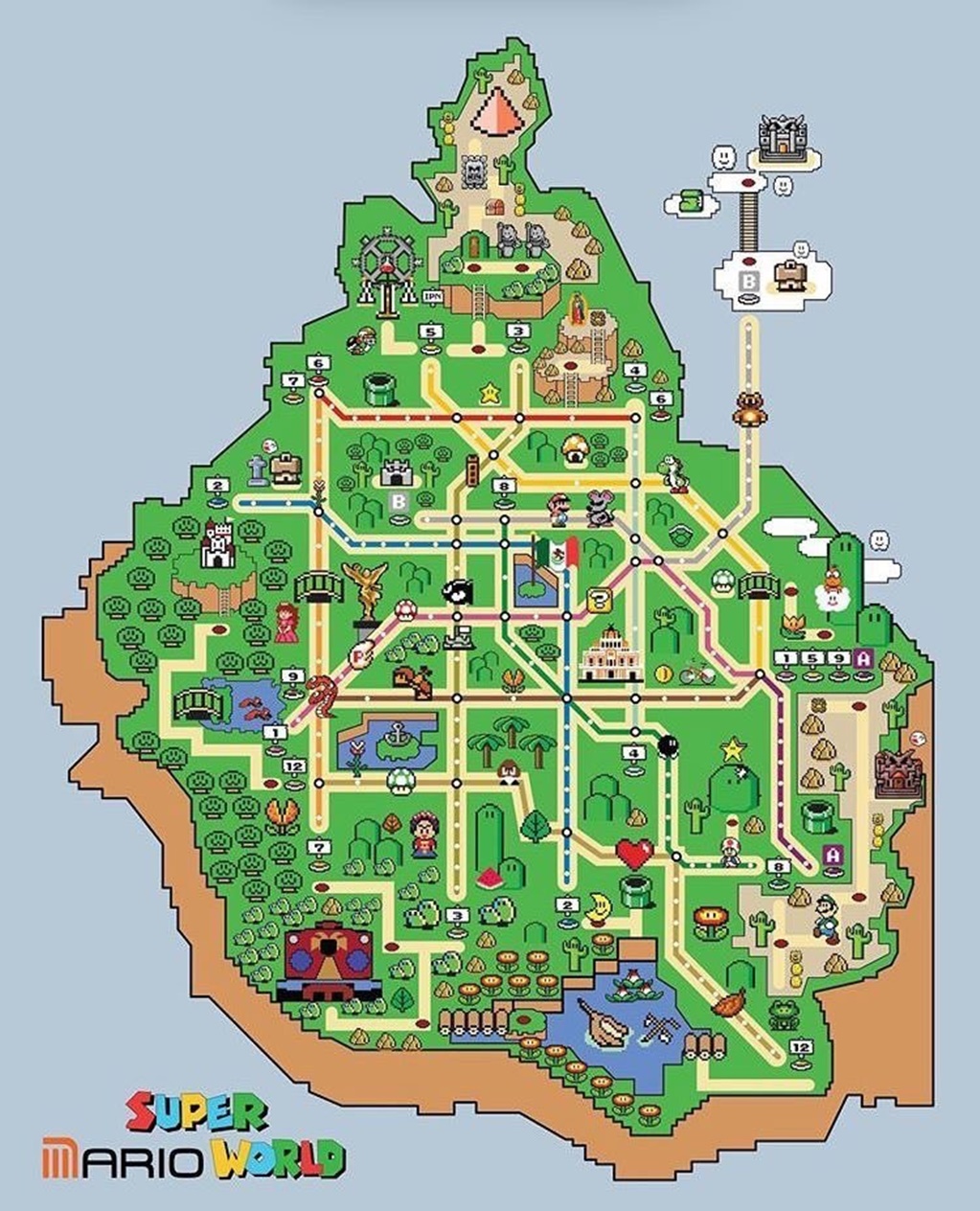 Mapa del Metro de la CDMX inspirado en Super Mario World se vuelve viral