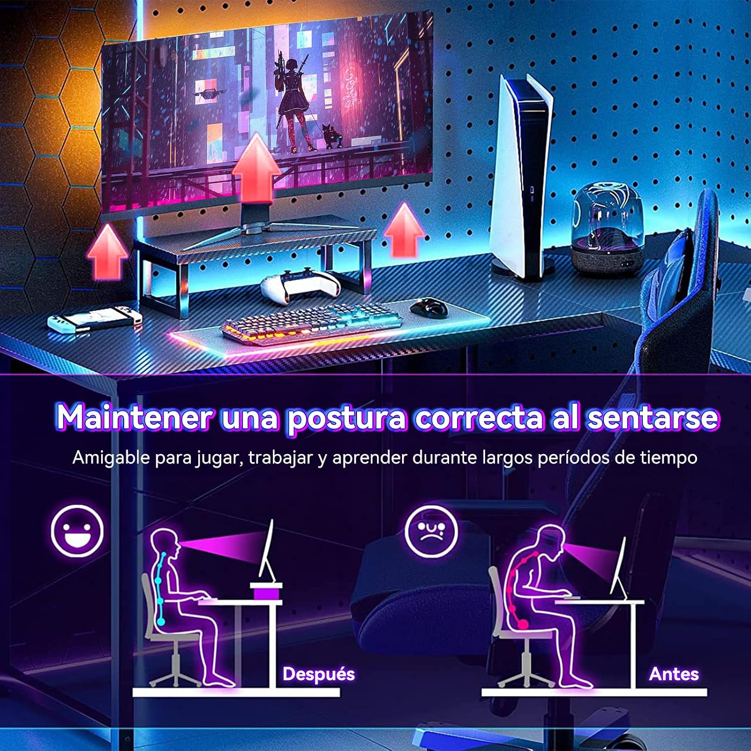 LINGLUCKY Escritorio para computadora, Escritorio en l - Foto 2