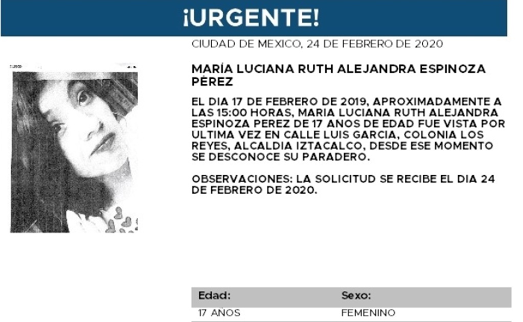 Activan Alerta Amber para localizar a María Luciana; desapareció en Iztacalco