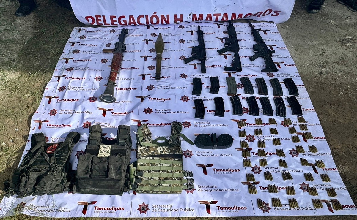 Aseguran armas, equipo táctico y un vehículo robado en Valle Hermoso, Tamaulipas