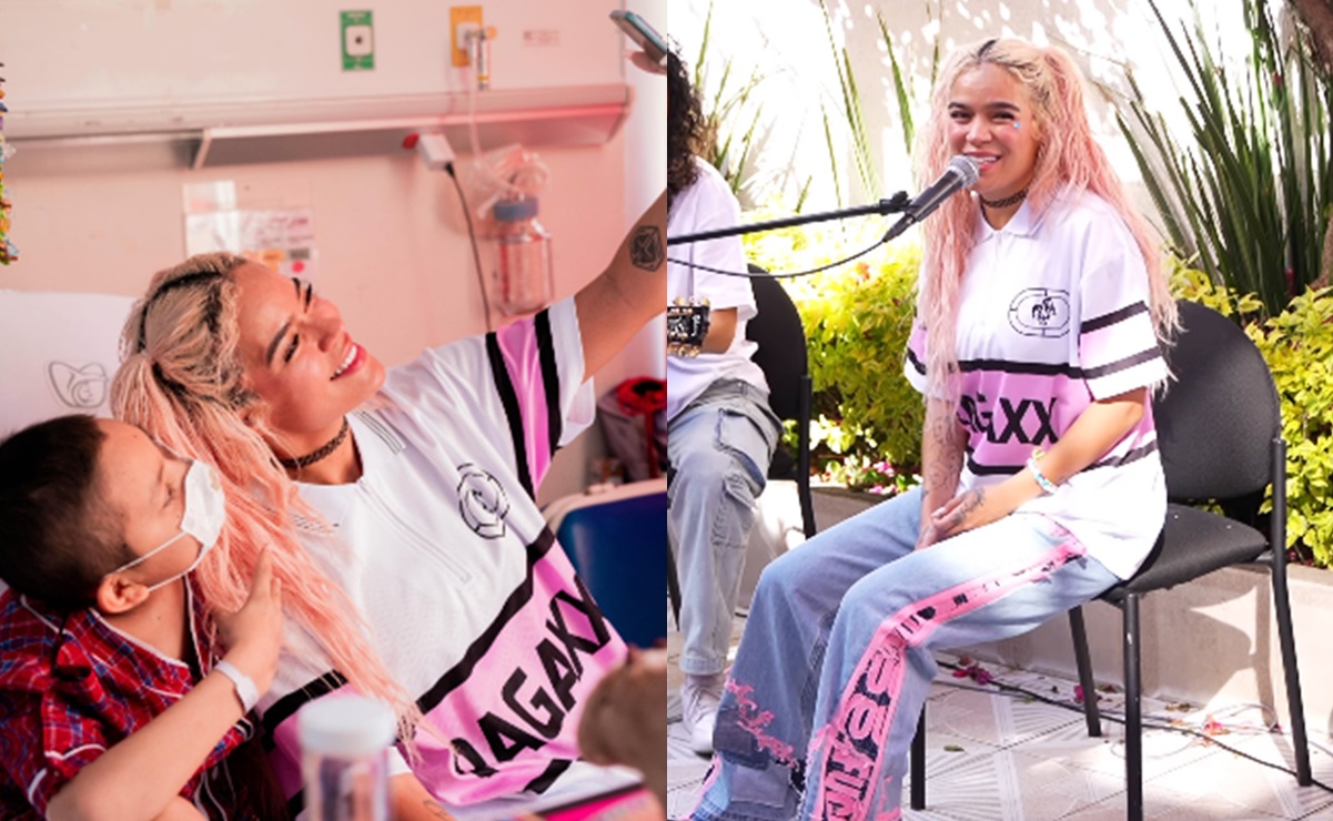 Karol G cantó a niñas y niños con cáncer durante su visita a la CDMX