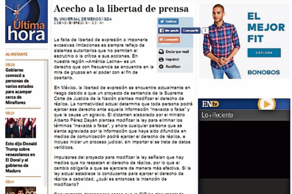 Destacan diarios de AL el editorial de EL UNIVERSAL