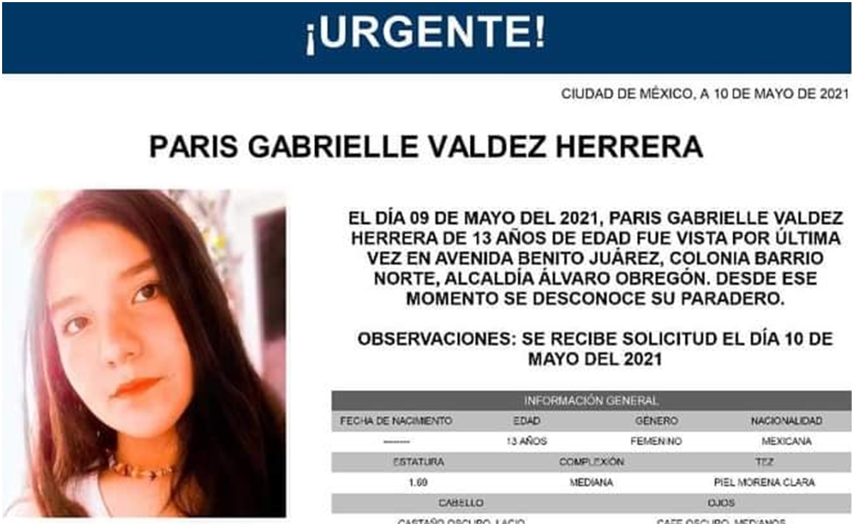 Activan Alerta Amber para localizar a Paris Gabrielle de 13 años, se extravió en la colonia Barrio Norte