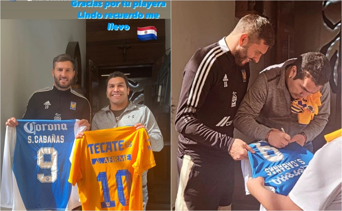 André-Pierre Gignac y Salvador Cabañas intercambian playeras de América y Tigres