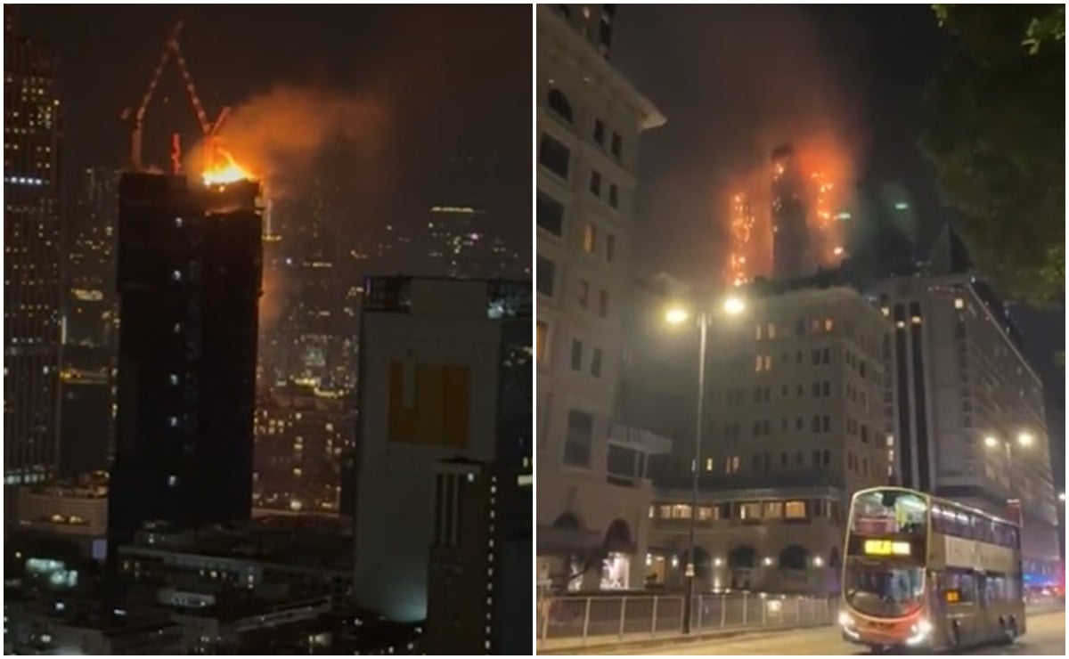 VIDEO: Captan rascacielos en llamas en Hong Kong, hay heridos