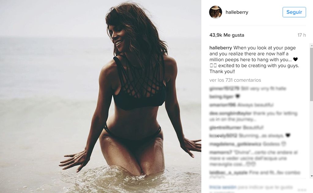 En bikini, Halle Berry celebra medio millón de fans en Instagram