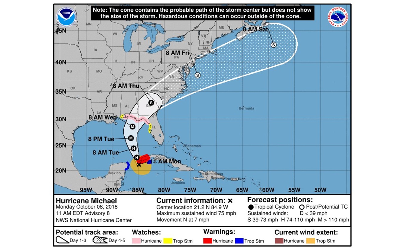 Huracán "Michael", categoría 1, se dirige a costas de Florida