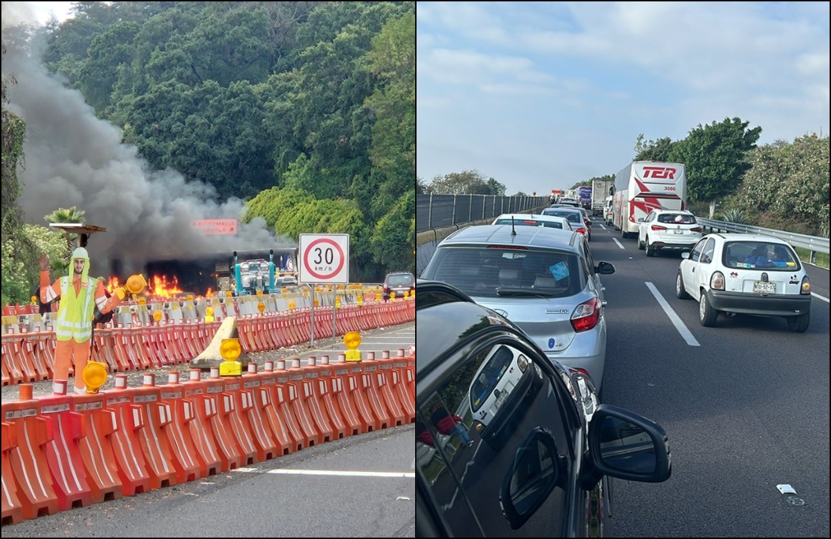 Restablecen circulación en la Autopista México-Cuernavaca tras cierre por incendio de tráiler