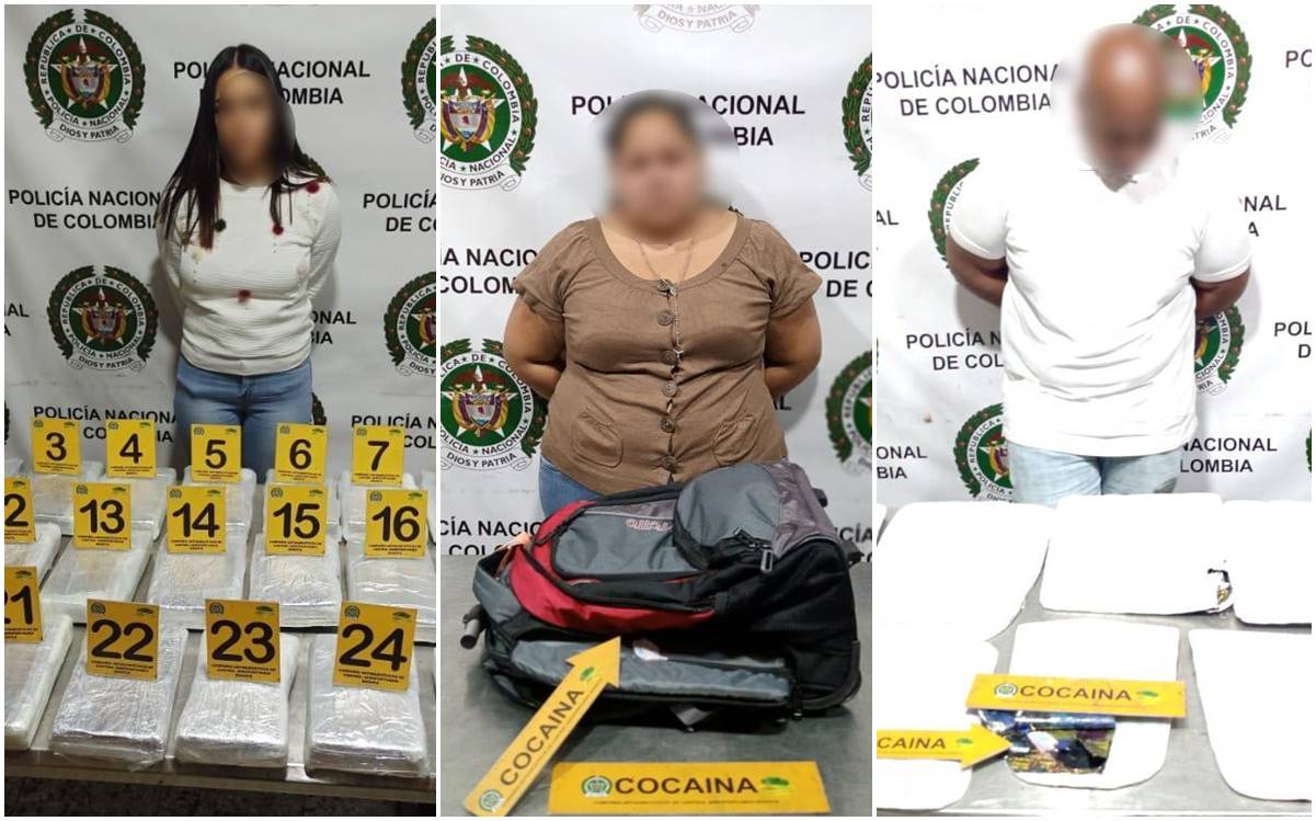 Caen tres “mulas” en Bogotá con 30 kilos de cocaína enviados a México