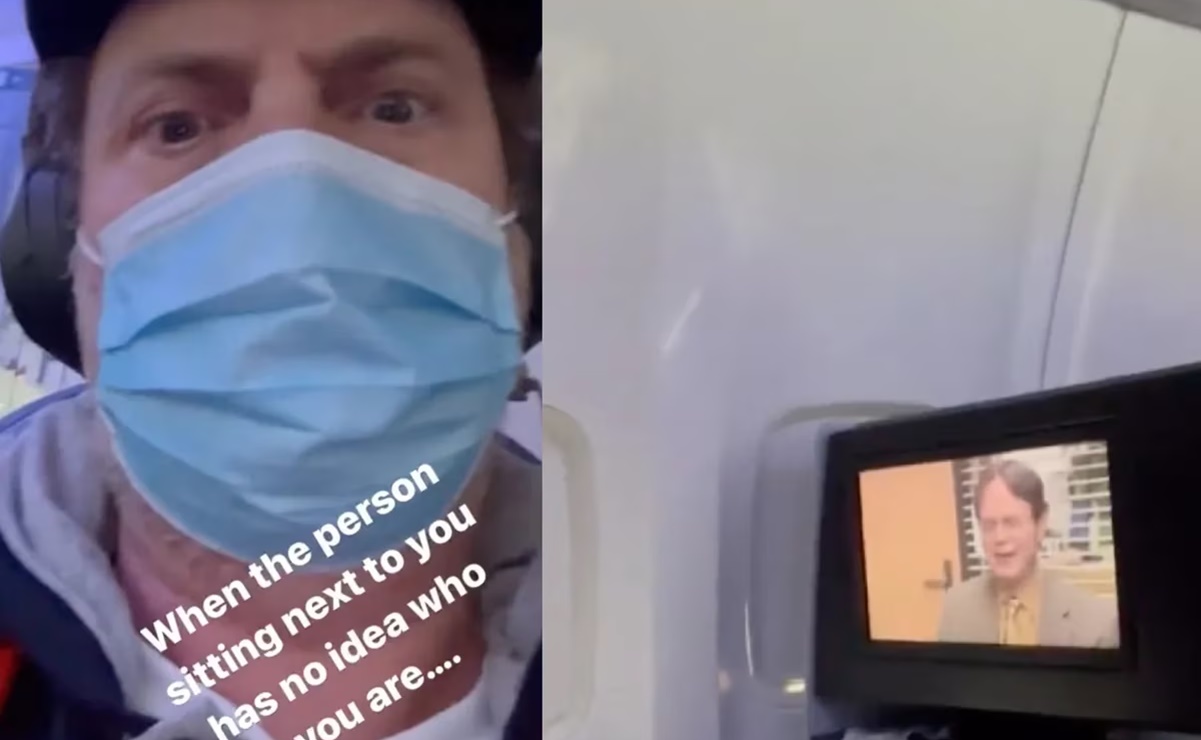 VIDEO: Viaja en avión viendo "The Office" y no se imagina que protagonista iba a su lado