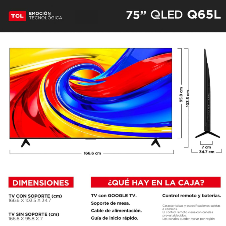 Pantalla TCL QLED 75 Vista Lateral