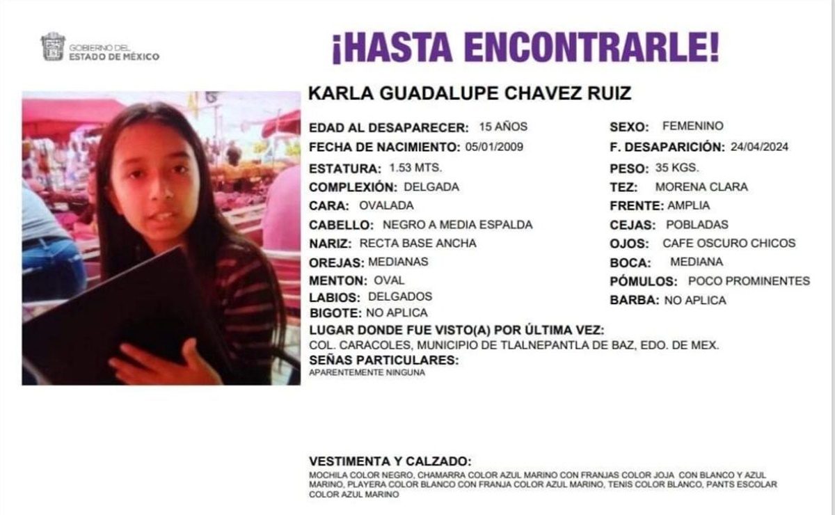 Encuentran el cuerpo de Karla; menor de 15 años reportada como desaparecida en Tlalnepantla