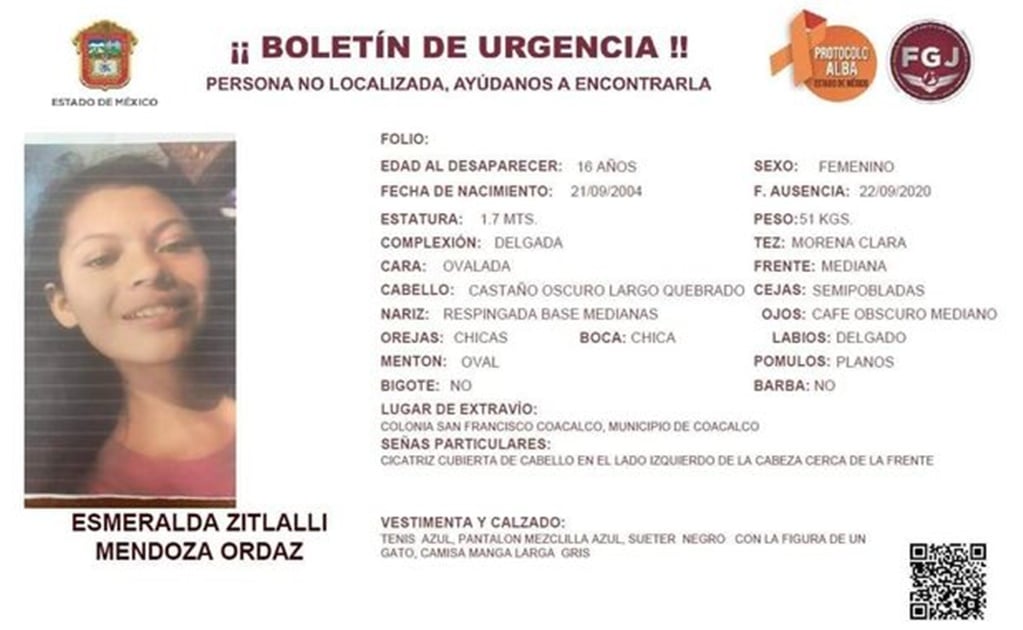 Activan Alerta Amber para localizar a Esmeralda, de 16 años; desapareció en Coacalco