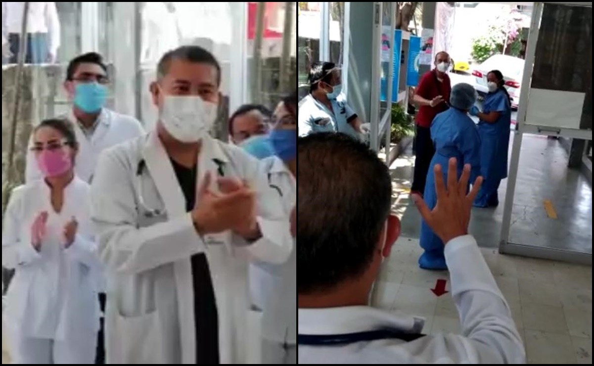 Entre aplausos y porras, doctores del ISSSTE en Oaxaca dan de alta a paciente de Covid-19