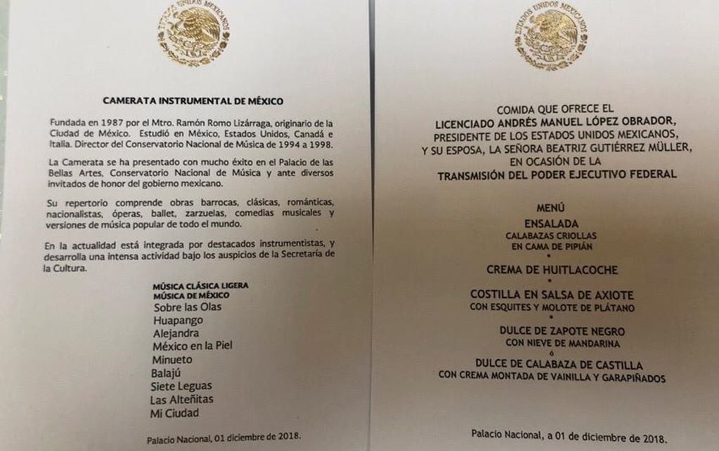 Este es el menú que degustaron los invitados de AMLO en Palacio Nacional