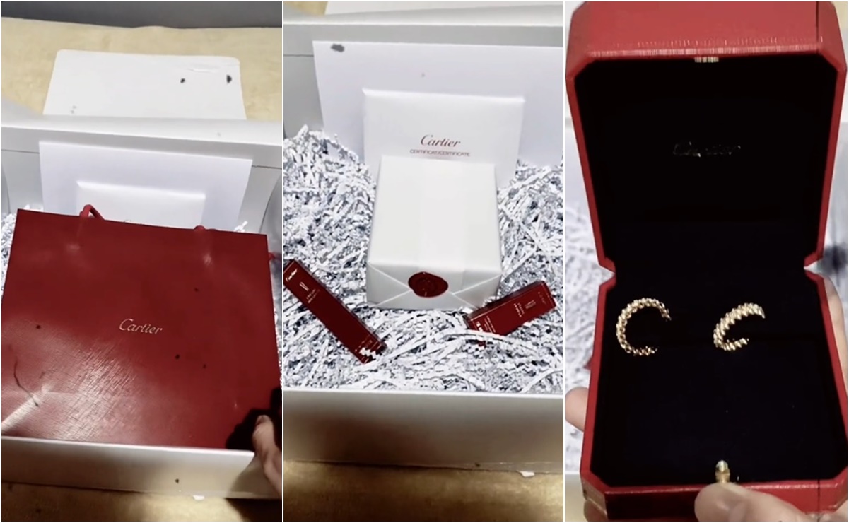 VIDEO: Joven que compró aretes Cartier en 237 pesos hace "unboxing" y los muestra en TikTok